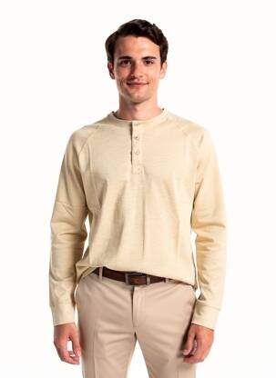 T-shirt col tunisien manches longues beige IRON AND RESIN homme