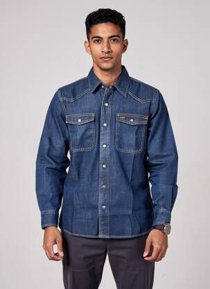 Chemise manches longues poches bleu IRON AND RESIN homme