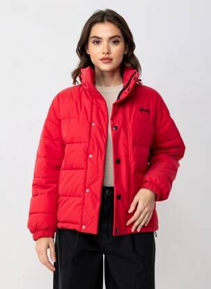Doudoune manches longues a capuche rouge SCHOTT femme