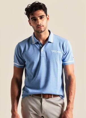 Polo tissage chiné manches courtes bleu TOMMY HILFIGER homme