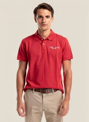 Polo stretch manches courtes rouge TOMMY HILFIGER homme