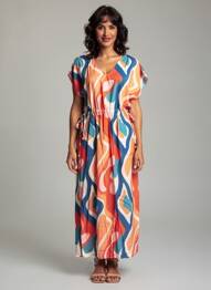 Robe longue tissage popeline manches courtes rouge LA FEE MARABOUTEE femme