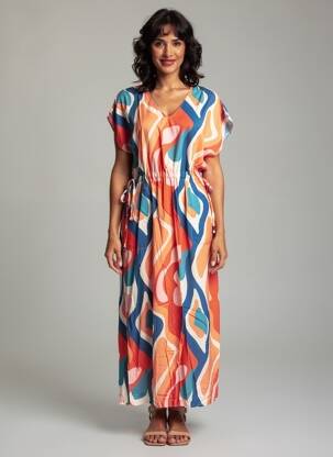 Robe longue tissage popeline manches courtes rouge LA FEE MARABOUTEE femme