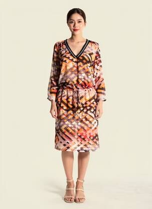 Robe mi-longue coupe fluide manches 3/4 orange CHATTAWAK femme