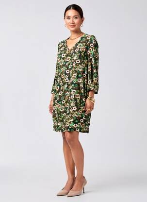 Robe courte coupe fluide manches 3/4 vert SIGNE NATURE femme