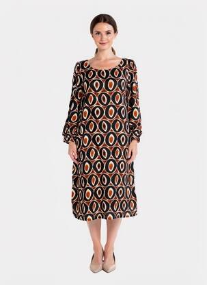 Robe mi-longue coupe fluide manches 3/4 noir SIGNE NATURE femme