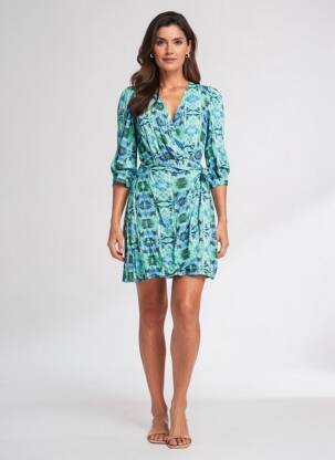 Robe courte manches 3/4 manches 3/4 vert LA FEE MARABOUTEE femme