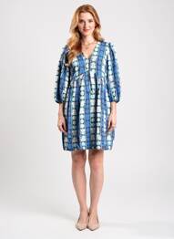 Robe courte manches 3/4 manches 3/4 bleu LA FEE MARABOUTEE femme