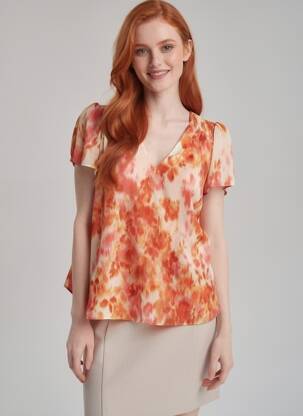 Top coupe fluide manches courtes orange SUD EXPRESS femme