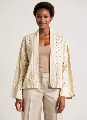 Veste casual coupe droite beige LA FEE MARABOUTEE femme