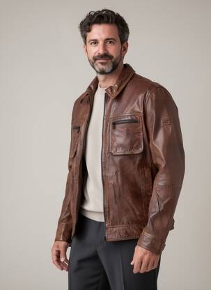 Veste en cuir poches marron CAMEL ACTIVE homme