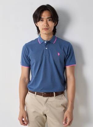 Polo tissage chiné manches courtes bleu U.S. POLO ASSN homme