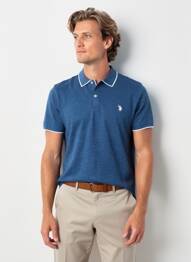 Polo tissage chiné manches courtes bleu U.S. POLO ASSN homme