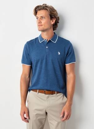 Polo tissage chiné manches courtes bleu U.S. POLO ASSN homme