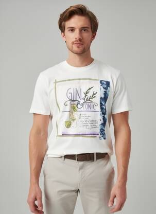 T-shirt broderie manches courtes beige BOB homme