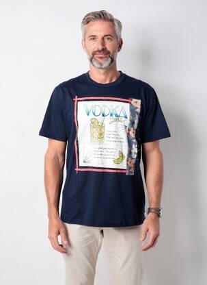 T-shirt broderie manches courtes bleu BOB homme