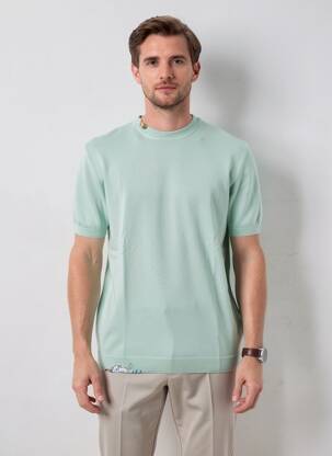 Pull stretch manches courtes vert BOB homme