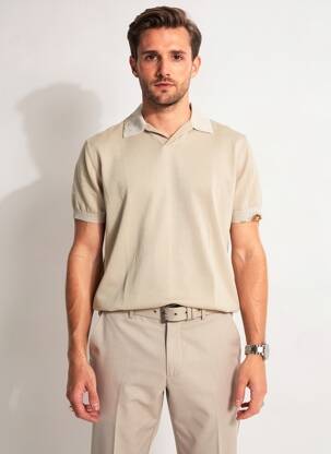 Pull stretch manches courtes beige BOB homme
