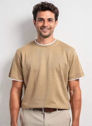 Pull stretch manches courtes marron BOB homme