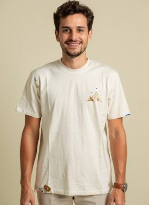 T-shirt broderie manches courtes beige BOB homme