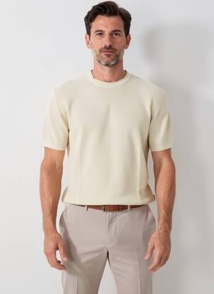 Pull maille souple et aérée manches courtes beige BOB homme