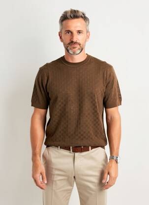 Pull stretch manches courtes marron BOB homme