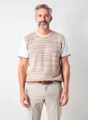 Pull stretch manches courtes beige BOB homme