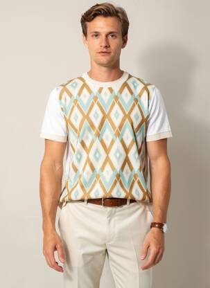 Pull col rond manches courtes beige BOB homme