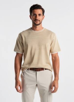 Pull stretch manches courtes beige BOB homme