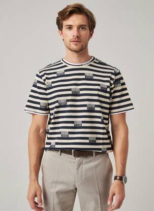 Pull stretch manches courtes bleu BOB homme
