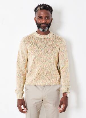 Pull maille souple et aérée manches longues beige BOB homme
