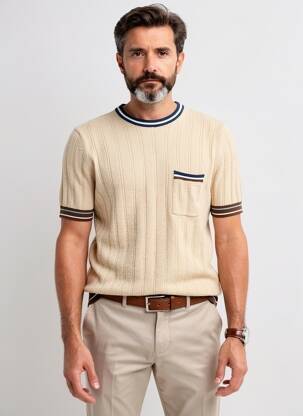 Pull stretch manches courtes beige BOB homme