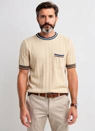 Pull stretch manches courtes beige BOB homme