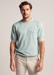 Pull stretch manches courtes bleu BOB homme