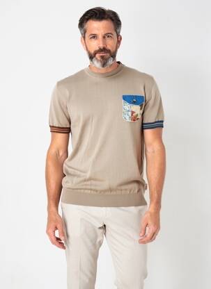 Pull stretch manches courtes marron BOB homme