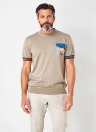 Pull stretch manches courtes marron BOB homme