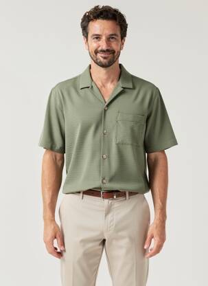 Chemise manches courtes col tailleur vert XACUS homme