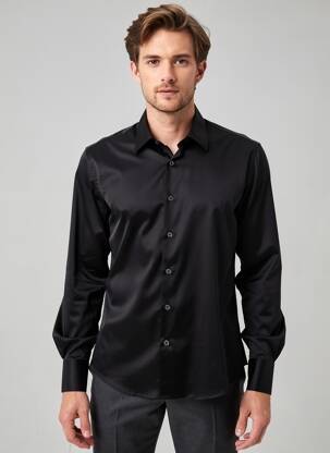 Chemise manches longues coupe cintrée noir XACUS homme