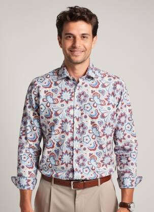 Chemise manches longues imprimé fleurs bleu BOB homme