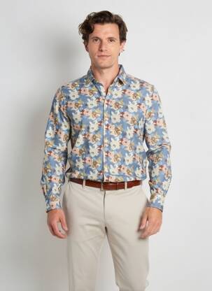 Chemise manches longues imprimé fleurs bleu BOB homme
