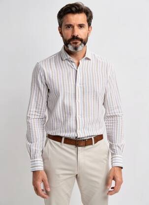 Chemise manches longues coupe cintrée beige BOB homme