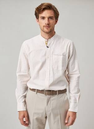Chemise manches longues coupe cintrée beige BOB homme