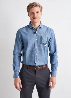 Chemise manches longues coupe cintrée bleu BOB homme