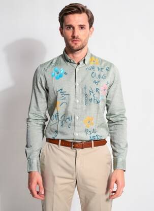 Chemise manches longues coupe cintrée vert BOB homme