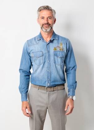 Chemise manches longues coupe cintrée bleu BOB homme