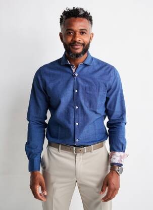 Chemise manches longues coupe cintrée bleu BOB homme