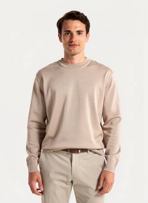 Pull stretch manches longues marron WOOL & CO homme