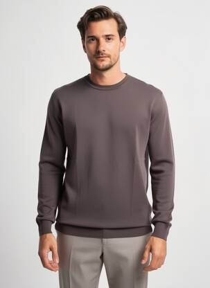 Pull stretch manches longues marron WOOL & CO homme