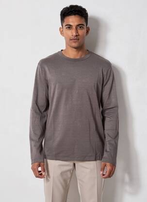 T-shirt coupe cintrée manches longues marron WOOL & CO homme
