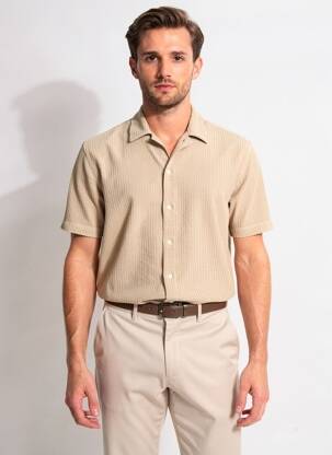 Chemise manches courtes coupe droite beige WOOL & CO homme